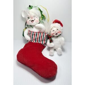 Annalee Christmas White Kitten Cats Candy Cane Stocking Stuffer Ornament